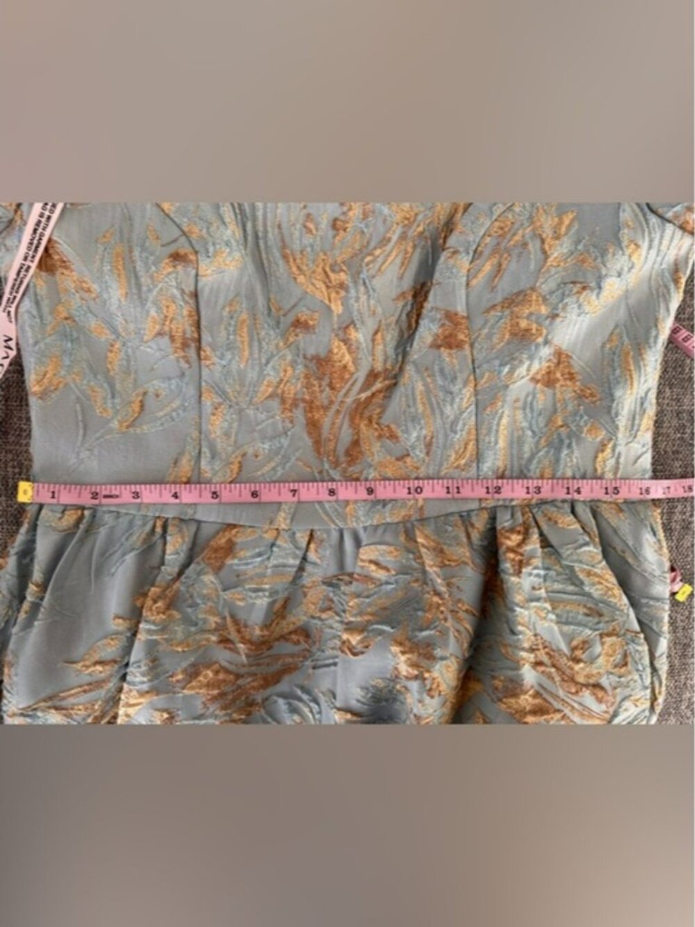 Mac Duggal Light Blue and Gold Puff-Sleeve High-Low Jacquard Gown #11608 Sz: 10 - Picture 8 of 12